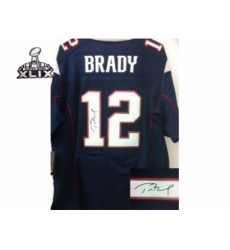 2015 Super Bowl XLIX Nike New England Patriots #12 Tom Brady Blue Jerseys(Signed Elite)