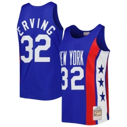 Men New York Nets #32 Julius Erving Blue White Stitched Jesey