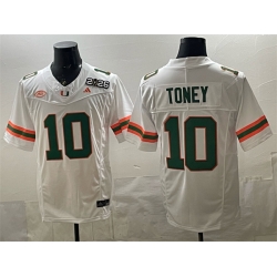 Men Miami Hurricanes 10 Malachi Toney White F U S E  2026  26 Florida Patch Stitched Football Jersey