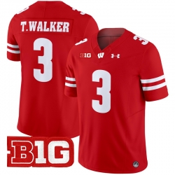 Men Youth Wisconsin Badgers 3 Tawee Walker Red 2024 Vapor Limited Jersey All Stitched
