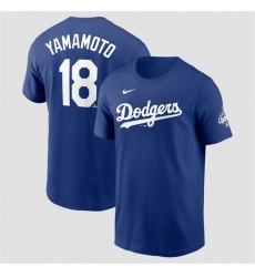 Men Los Angeles Dodgers 18 Yoshinobu Yamamoto Royal 2025 World Series Champions Name  26 Number T Shirt