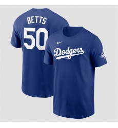 Men Los Angeles Dodgers 50 Mookie Betts Royal 2025 World Series Champions Name  26 Number T Shirt