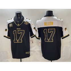 Men Buffalo Bills 17 Josh Allen Black Gold 2025 F U S E  With Farewell Patch  26 4 Star C Patch Vapor Limited Stitched Football Jersey