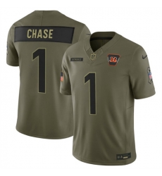 Men Cincinnati Bengals 1 Ja'Marr Chase Olive 2025 F U S E  Salute to Service Limited Stitched Football Jersey Men Cincinnati Bengals 1 Ja'Marr Chase Olive 2025 F U S E  Salute to Service Limited Stitched Football Jersey