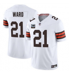 Men Cleveland Browns 21 Denzel Ward White 2025 F U S E  With 2 Star C Patch Vapor Limited Stitched Football Jersey Men Cleveland Browns 21 Denzel Ward White 2025 F U S E  With 2 Star C Patch Vapor Limited Stitched Football Jersey
