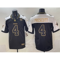 Men Dallas Cowboys 4 Dak Prescott Black Gold 2025 F U S E  94 Marshawn Kneeland Memorial Patch Vapor Limited Stitched Football Jersey