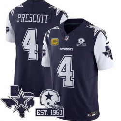 Men Dallas Cowboys 4 Dak Prescott Navy F U S E  With Established In 1960 Patch And 4 Star C Patch Throwback Texas Patch Stitched Football Jersey