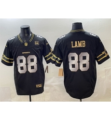Men Dallas Cowboys 88 CeeDee Lamb Black Gold 2025 F U S E  94 Marshawn Kneeland Memorial Patch Vapor Limited Stitched Football Jersey