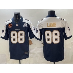 Men Dallas Cowboys 88 CeeDee Lamb Navy F U S E  With John Madden Patch  26 Established In 1960 Patch Thanksgiving Vapor Limited Stitched Football Jersey