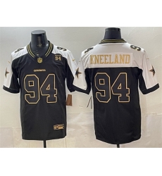 Men Dallas Cowboys 94 Marshawn Kneeland Black Gold 2025 F U S E  94 Marshawn Kneeland Memorial Patch Vapor Limited Stitched Football Jersey