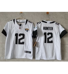 Women Jacksonville Jaguars 12 Travis Hunter White 2024 F U S E Vapor Limited Stitched Football Jersey  Women Jacksonville Jaguars 12 Travis Hunter White 2024 F U S E Vapor Limited Stitched Football Jersey