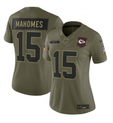 Women Kansas City Chiefs 15 Patrick Mahomes Olive 2025 Salute to Service Limited Stitched Football Jersey