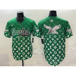 Men Philadelphia Eagles Team Big Logo Green With Patch Limited Stitched Baseball Jersey