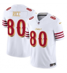 Men San Francisco 49ers 80 Jerry Rice White Gold 2025 F U S E Rivalries Vapor Limited Stitched Football Jersey Men San Francisco 49ers 80 Jerry Rice White Gold 2025 F U S E Rivalries Vapor Limited Stitched Football Jersey