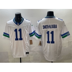 Men Seattle Seahawks 11 Jaxon Smith Njigba White F U S E  Vapor Throwback Limited Stitched Football Jersey
