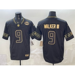 Men Seattle Seahawks  9 Kenneth Walker III Black Gold 2025 F U S E  50th Season Patch Vapor Limited Stitched Football Jersey