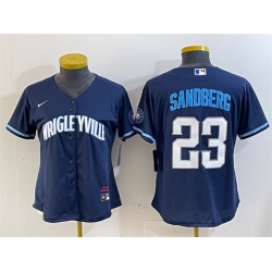 Women Chicago Cubs 23 Ryne Sandberg Navy City Connect Stitched Jersey