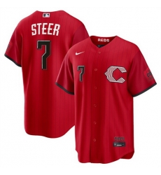 Men Cincinnati Reds  7 Spencer Steer Red 2026 City Connect Stadium Stitched Baseball Jersey