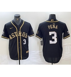 Men Houston Astros 3 Jeremy Pe F1a Black Gold 2022 World Series Stitched Baseball Jersey