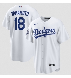 Men Los Angeles Dodgers 18 Yoshinobu Yamamoto White 2025 World Series Champions Patch Cool Base Stitched Baseball Jersey Men Los Angeles Dodgers 18 Yoshinobu Yamamoto White 2025 World Series Champions Patch Cool Base Stitched Baseball Jersey