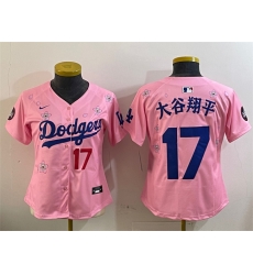 Women Los Angeles Dodgers 17  Shohei Ohtani Pink 2025 Tokyo Series Limited Stitched Baseball Jersey