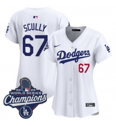 Women Los Angeles Dodgers 67 Vin Scully White 2025 World Series Champions Home Cool Base Stitched Baseball Jersey Women Los Angeles Dodgers 67 Vin Scully White 2025 World Series Champions Home Cool Base Stitched Baseball Jersey