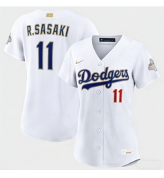 Women Los Angeles Dodgers Roki Sasaki Nike White 2026 Gold Collection Stadium Jersey