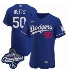 Toddler Los Angeles Dodgers 50 Mookie Betts Cool Base 2025 World Champions Stitched Baseball Jersey Blue