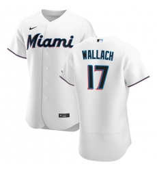 Men Miami Marlins 17 Chad Wallach Men Nike White Home 2020 Flex Base Player MLB Jersey