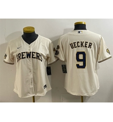 Women Milwaukee Brewers 9 Bob Uecker Cream With Home  26 Bob Uecker Patch Stitched Jersey 28Run Small 29 Women Milwaukee Brewers 9 Bob Uecker Cream With Home  26 Bob Uecker Patch Stitched Jersey 28Run Small 29