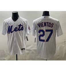Men New York Mets 27 Mark Vientos White Cool Base Stitched Baseball Jersey Men New York Mets 27 Mark Vientos White Cool Base Stitched Baseball Jersey