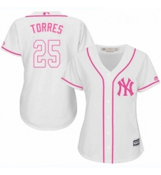 Womens Majestic New York Yankees 25 Gleyber Torres Authentic White Fashion Cool Base MLB Jersey 