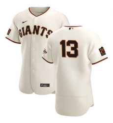 San Francisco Giants 13 Austin Slater Men Nike Cream Home 2020 Authentic 20 at 24 Patch Player MLB Jersey