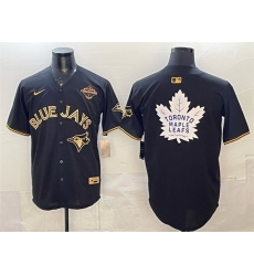 Men Toronto Blue Jays 26 Leafs Black Gold 2025 American League Champions With White Leafs Logo Limited Stitched Baseball Jersey Men Toronto Blue Jays 26 Leafs Black Gold 2025 American League Champions With White Leafs Logo Limited Stitched Baseball Jersey