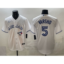 Men Toronto Blue Jays  5 Daulton Varsho White 2025 Cool Base Stitched Baseball Jersey