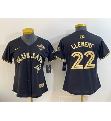 Women Toronto Blue Jays 22 Ernie Clement Black Gold 2025 American League Champions Limited Stitched Baseball Jersey 