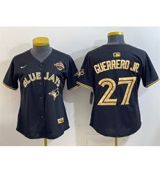 Women Toronto Blue Jays 27 Vladimir Guerrero Jr Black Gold 2025 American League Champions Limited Stitched Baseball Jersey Women Toronto Blue Jays 27 Vladimir Guerrero Jr Black Gold 2025 American League Champions Limited Stitched Baseball Jersey