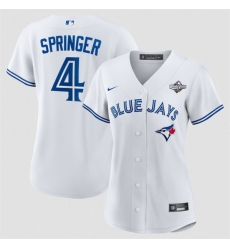 Women Toronto Blue Jays 4 George Springer White 2025 World Series Home Cool Base Stitched Baseball Jersey  Women Toronto Blue Jays 4 George Springer White 2025 World Series Home Cool Base Stitched Baseball Jersey