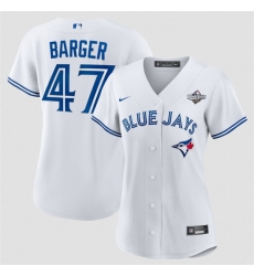Women Toronto Blue Jays 47 Addison Barger White 2025 World Series Home Cool Base Stitched Baseball Jersey  Women Toronto Blue Jays 47 Addison Barger White 2025 World Series Home Cool Base Stitched Baseball Jersey