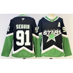 Men Dallas Stars  91 Tyler Seguin Black 2025 26 With A Patch Alternate Stitched Hockey Jersey