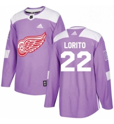 Mens Adidas Detroit Red Wings 22 Matthew Lorito Authentic Purple Fights Cancer Practice NHL Jersey 
