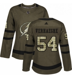Womens Adidas Tampa Bay Lightning 54 Carter Verhaeghe Authentic Green Salute to Service NHL Jersey 