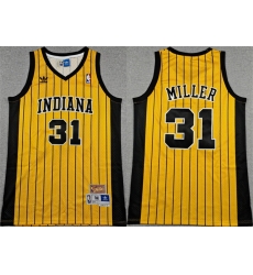 Men Indiana Pacers 31 Reggie Miller Yellow Throwback Stitched Jersey Men Indiana Pacers 31 Reggie Miller Yellow Throwback Stitched Jersey