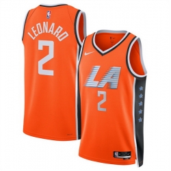 Men Los Angeles Clippers 2 Kawhi Leonard Orange 2025 26 City Edition Stitched Jersey