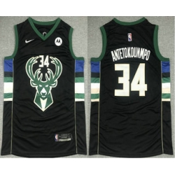 Men Milwaukee Bucks 34 Giannis Antetokounmpo Black 2021 Nike Swingman Stitched Jersey With NEW Sponsor Logo