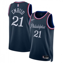 Men Philadelphia 76ers 21 Joel Embiid Navy 2025 26 City Edition Stitched Jersey