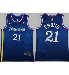 Men Philadelphia 76ers 21 Joel Embiid Navy 2025 26 City Edition Stitched Jersey