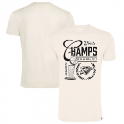Men Oklahoma City Thunder Cream 2025 Finals Champions Metallic Logo Tri Blend T Shirt