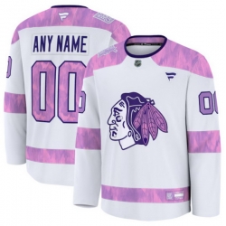 Men Women Youth Chicago Blackhawks Fanatics 2024 Hockey Fights Cancer Custom Practice Jersey White