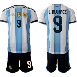 Argentina 2026 FIFA World Cup Soccer Jersey White #9 J. ALVAREZ
